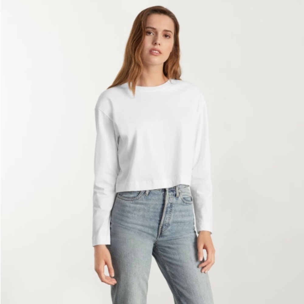 Everlane White The Organic Cotton Cropped Long-Sleeve Crew Small